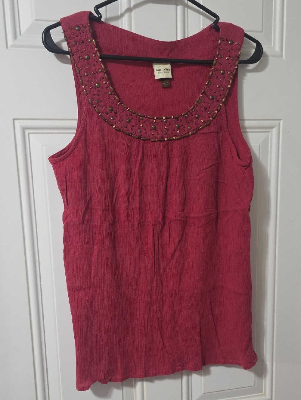 Sonoma Red Sleeveless Tank with Beaded Scoop Neck